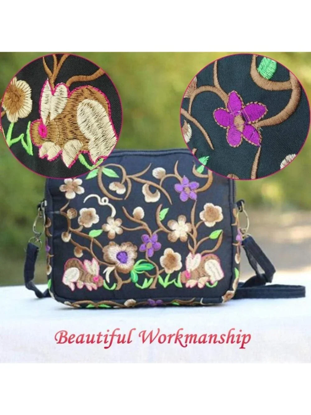 Floral Embroidered Vintage Hobo Tote Bag | Ethnic Shoulder Purse for Women